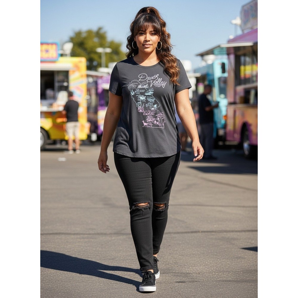 Torrid Happy Camper T-Shirt Women 00 Black Excellent Death Valley Graphic Tee